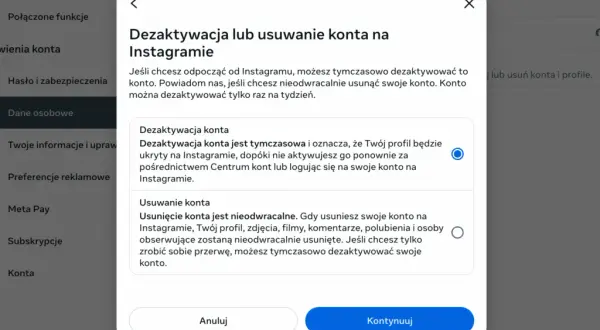 Jak usunąć konto na Instagramie i uniknąć utraty danych