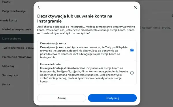 Jak usunąć konto na Instagramie i uniknąć utraty danych